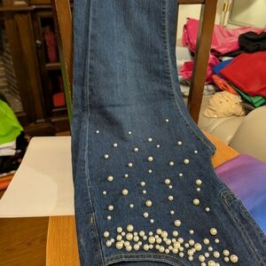 Elegant Pearl-Studded Denim Jeans